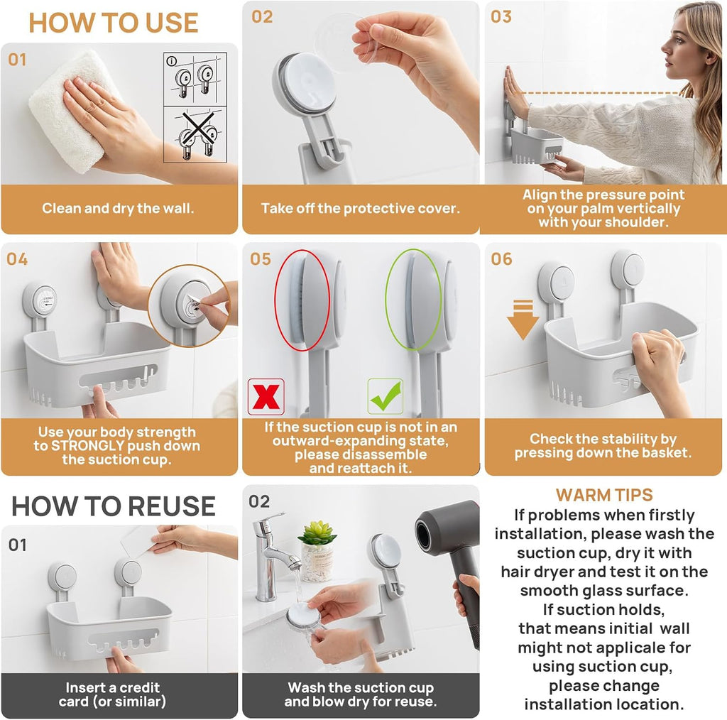 LEVERLOC Shower Caddy Suction Cup Set Shower Organizer & Soap Holder, Grey