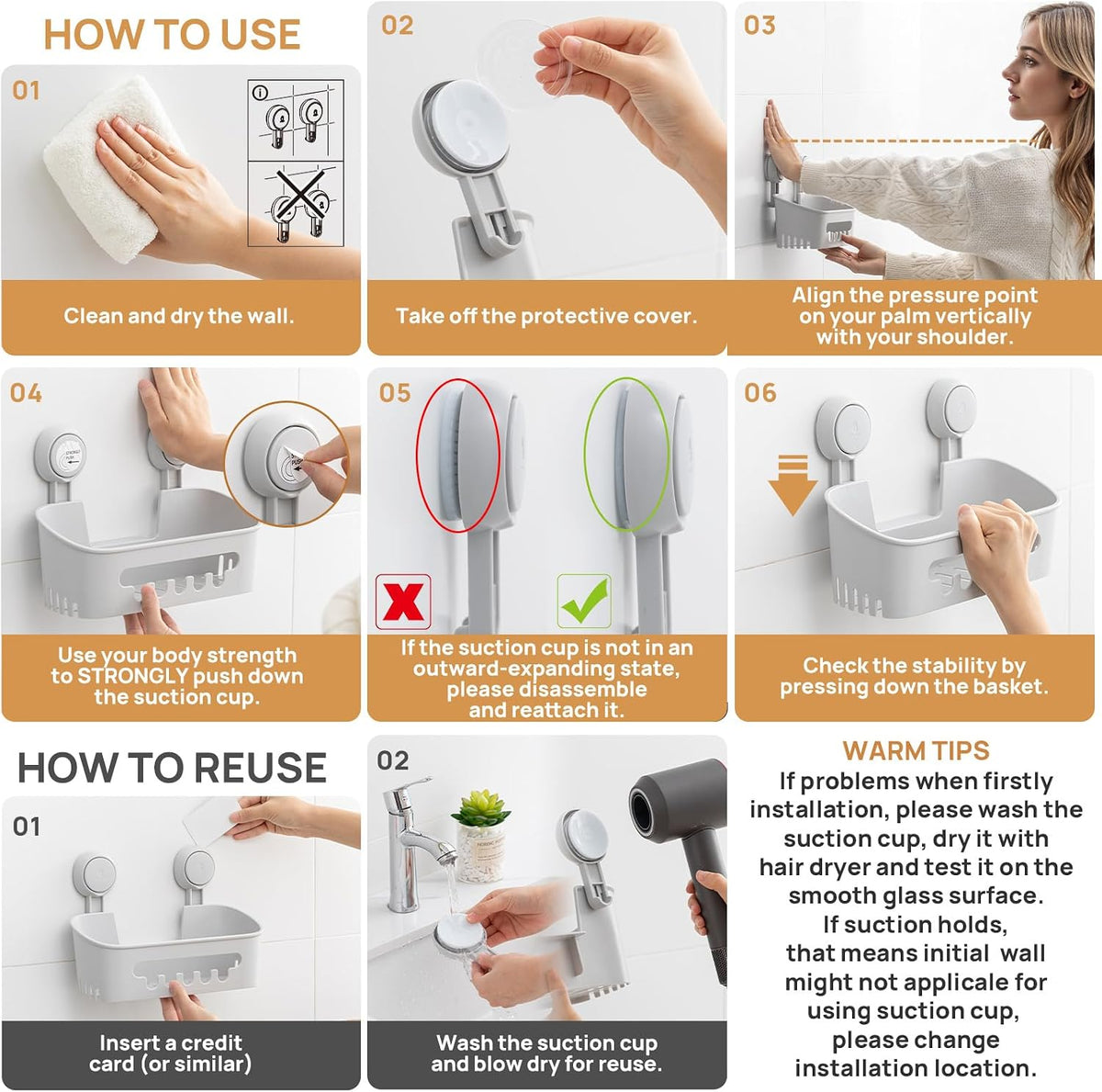 LEVERLOC Shower Caddy Suction Cup Set Shower Organizer & Soap Holder, Grey