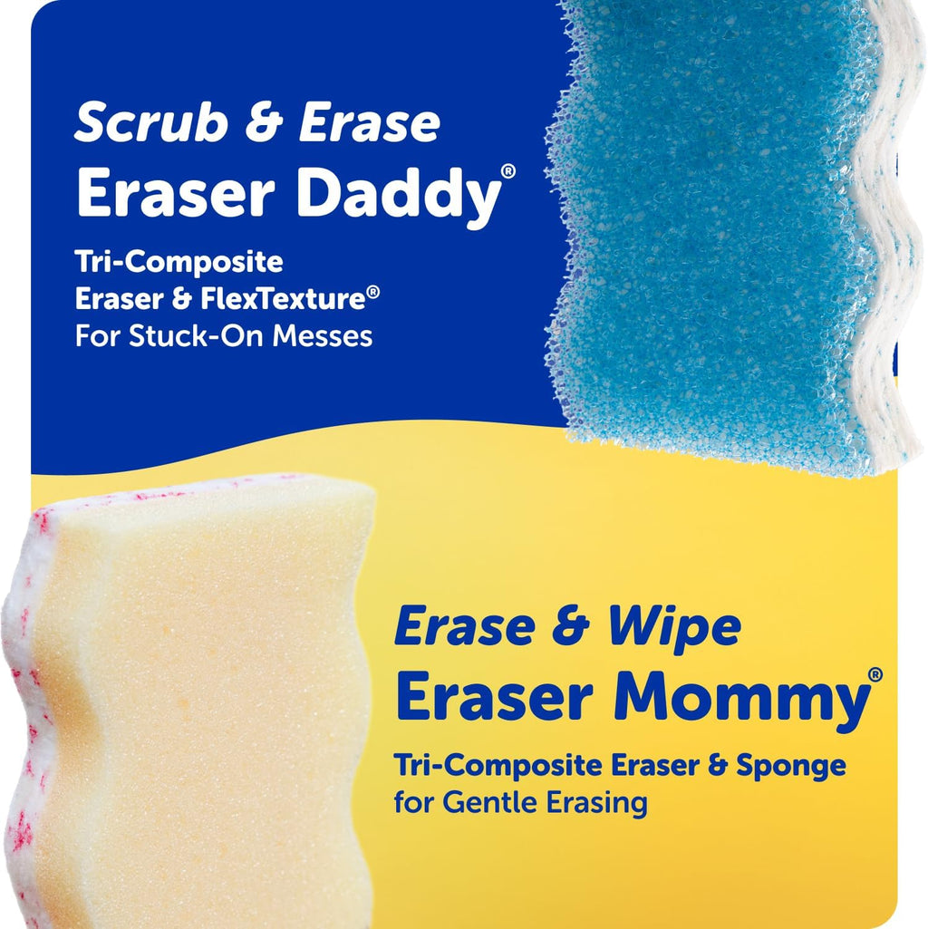 Scrub Daddy Eraser Daddy XL - Large Melamine Foam Sponges for Cleaning - Dual-Sided White Eraser Sponges for Wall Cleaning - Removes Dirt & Scuffs - Water-Activated (18 Count)