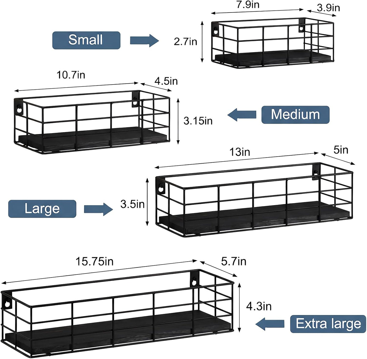 Fixwal Wire Frame Floating Shelves for Wall 4 Different Sizes, Black