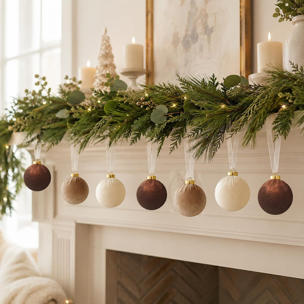 15Pcs 3.15" Large Brown Velvet Balls Ornaments Set for Christmas Tree