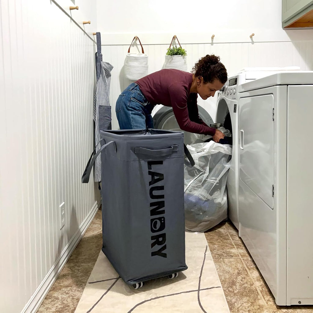 CHICVITA 75L Rolling Laundry Basket with Wheels 2-Pack, Wash Bags, Grey