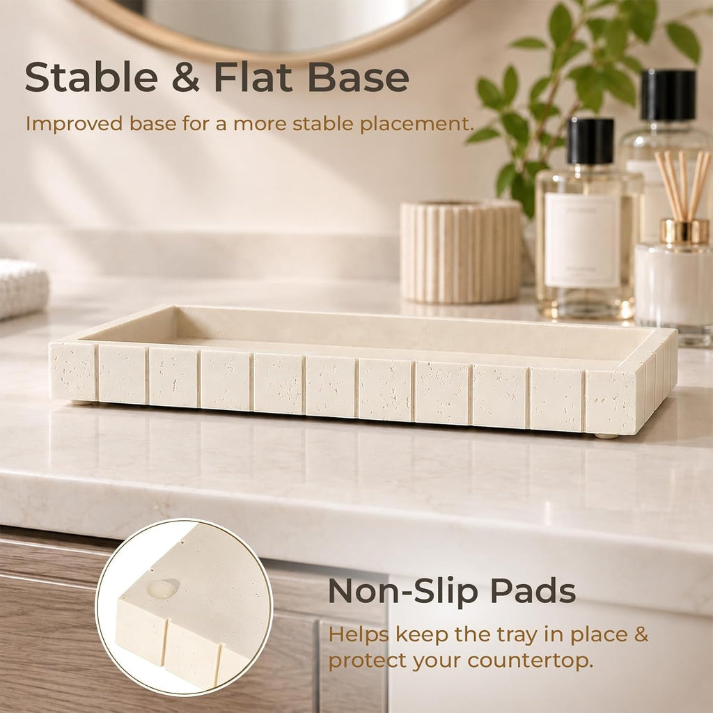 Decorative Bathroom Tray for Counter Stone Perfume Tray for Vanity, Beige