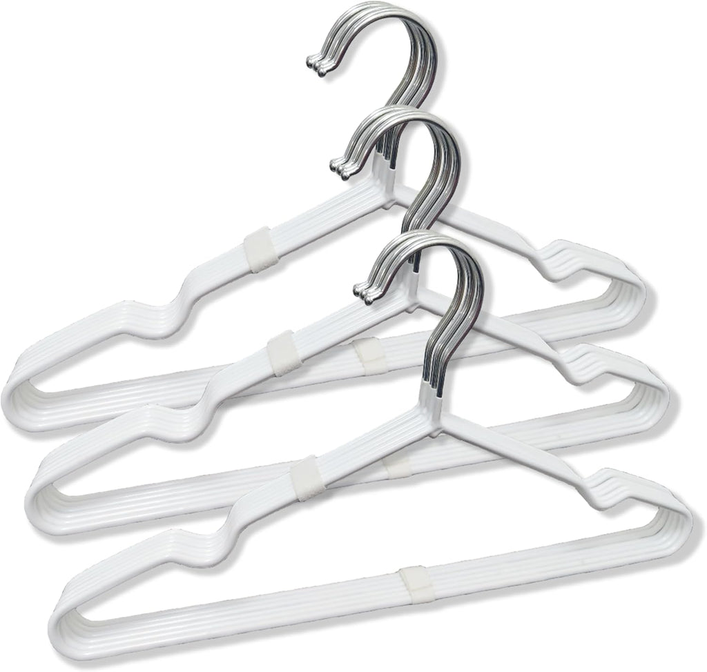 Stainless Steel Rubber Hangers 12-Pack, Heavy Duty Non-Slip Ultrathin White