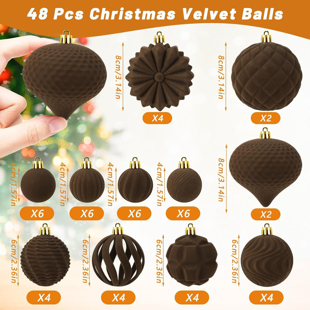 48 Pcs Velvet Christmas Ball Ornaments Set for Xmas Tree Decor(Caramel)