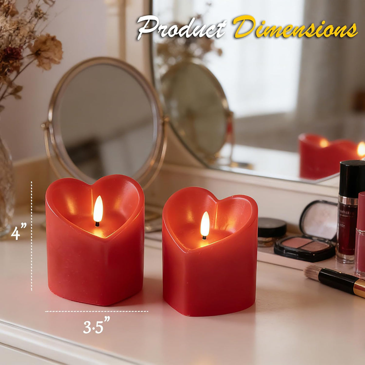 JOIONE Valentines Day Red Heart Flameless Candles with Remote, 2 Pack