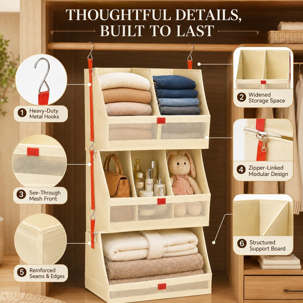 Hanging Closet Clothes Organizers and Storage Detachable 3 Tier Wider
