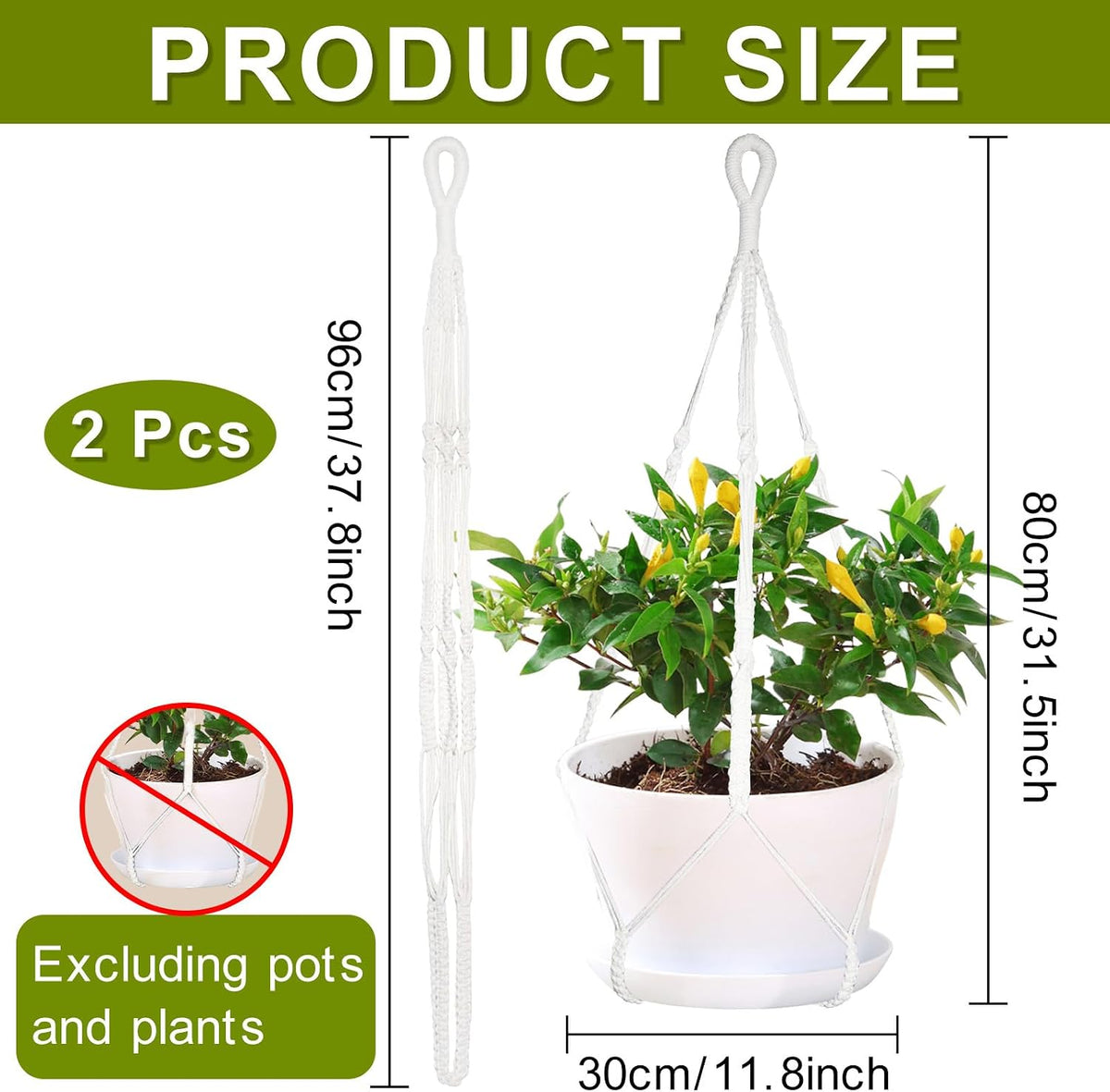 2 Pack Macrame Plant Hanger Large, 37.8 Inch Plant Hanger Indoor Outdoor