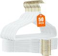 50 Pack White Velvet Hangers,Non Slip,Heavy-Duty,Slim,Space Saving,with Felt Surface and Gold 360°Swivel Hook,for Pants,Outfit,Skirts,Suits,Coats,Dresses ect.