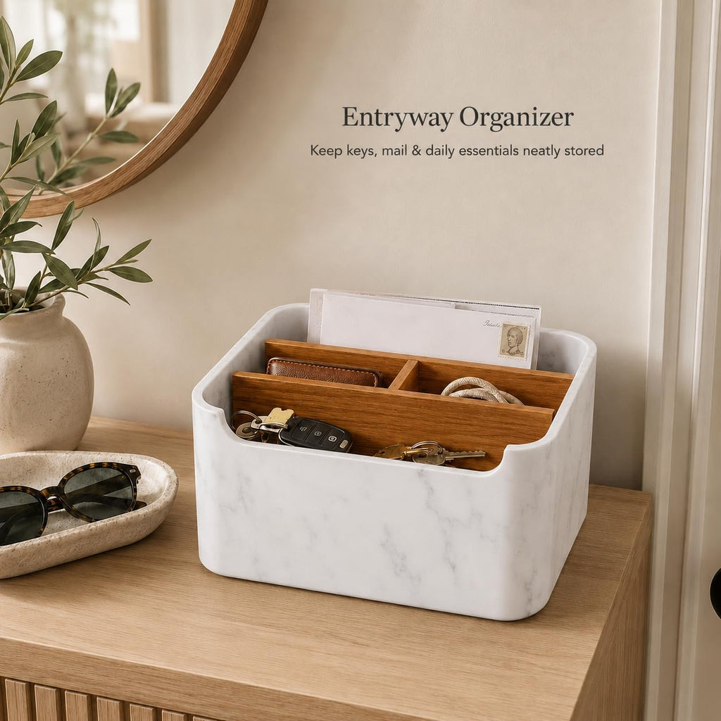 Remote Control Holder, Desk Organizer with Removable Dividers,White