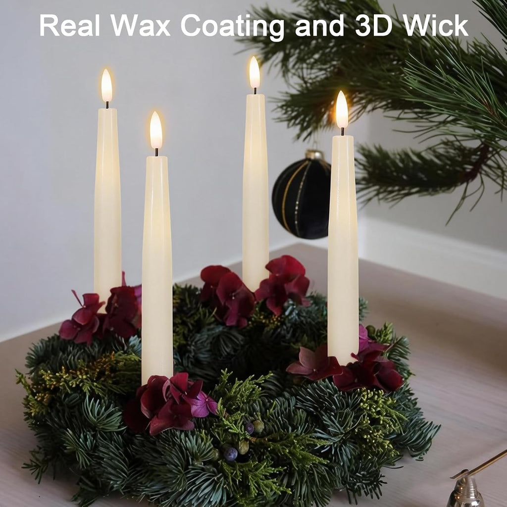 Flameless Taper LED Candles Battery Operated with Remote Timer, Ivory