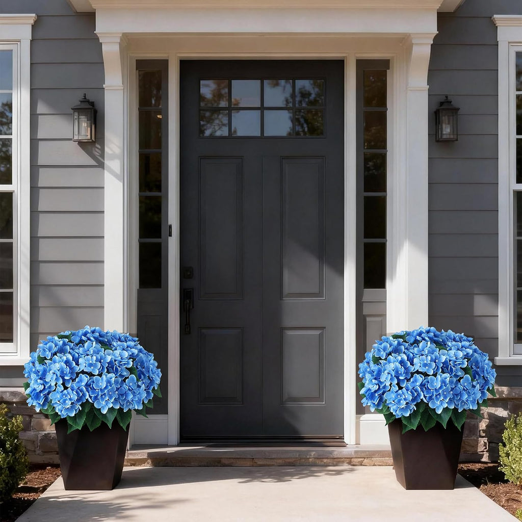 2 Sets Artificial Hydrangea Flower Topiary Ball Trees for Porch (Blue)
