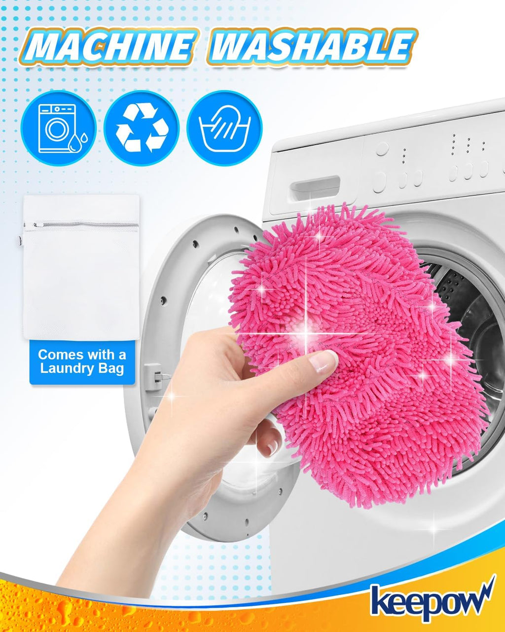 KEEPOW Reusable Microfiber Mop Pads Compatible with Swiffer Sweeper