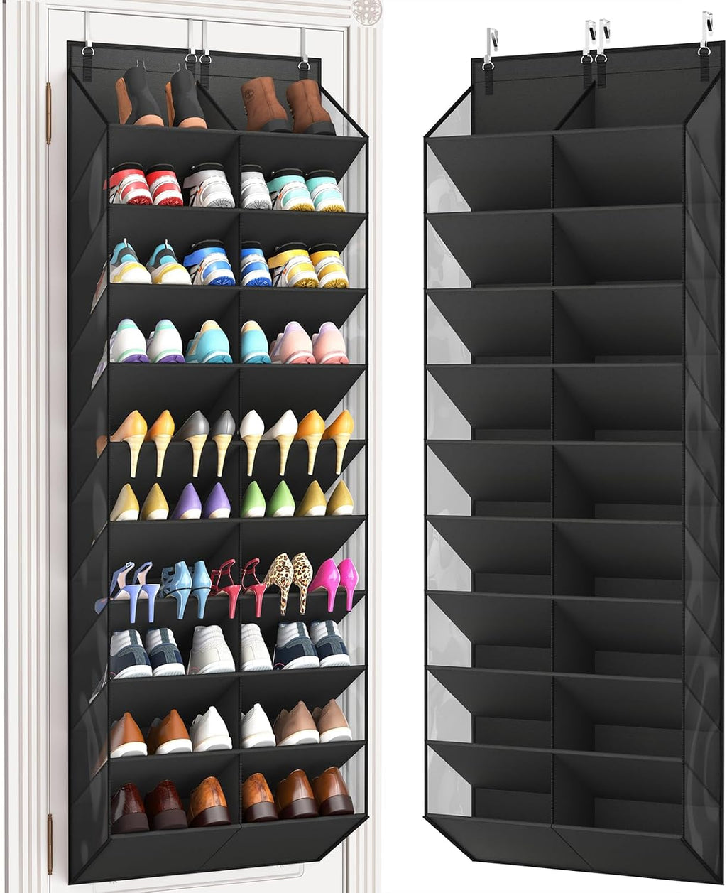 Over the Door Shoe Organizer, 20-30 Pairs Shoe Storage, 10-Tier, Black