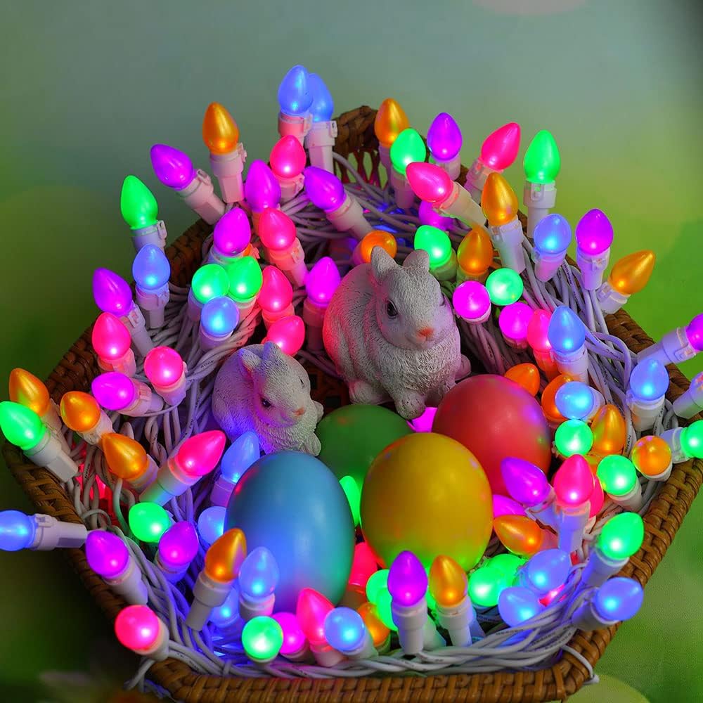 Christmas Lights LED Multi Color Glass C3 Lights 50 Count Easter Pastel Light 120V ETL Certified Connectable Indoor Outdoor String Light White Wire for Xmas Party Patio Home