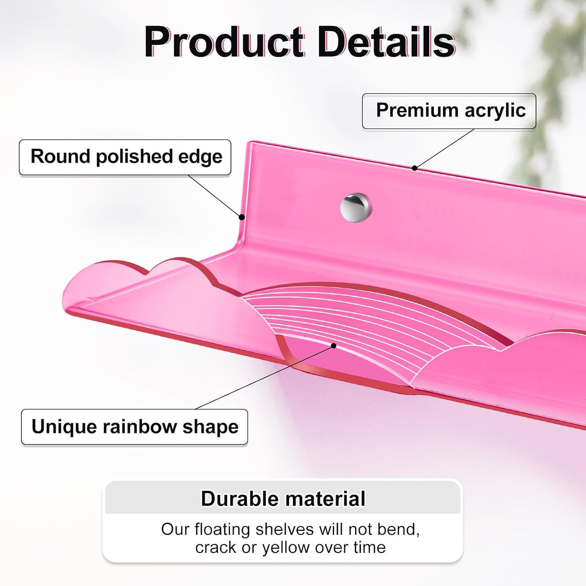 Rainbow Acrylic Floating Shelves, Wall Mounted, 15in, 4 Pack, Mix