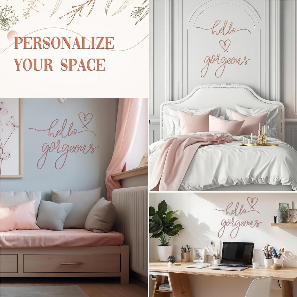 Hicarer Metal Hello Gorgeous Wall Art Minimalist Wall Decor, Rose Gold