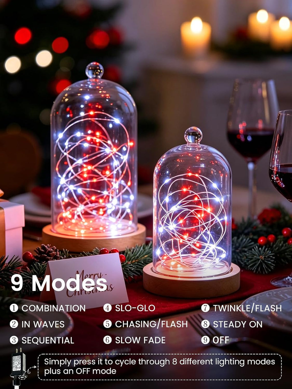 2 Pack Fairy Lights Plug in 99 FT 300 LED Christmas String lights Red White