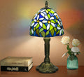 Small Tiffany Style Stained Glass Table Lamp, 8 Inch, White Daisy Pattern