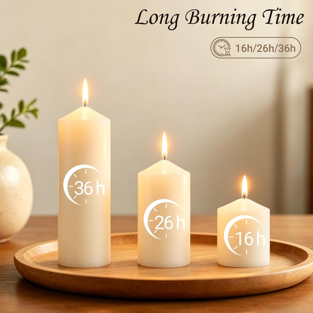 36-Pack Ivory White Pillar Candles Bulk Set, 2x3, 2x4, 2x6 Inch