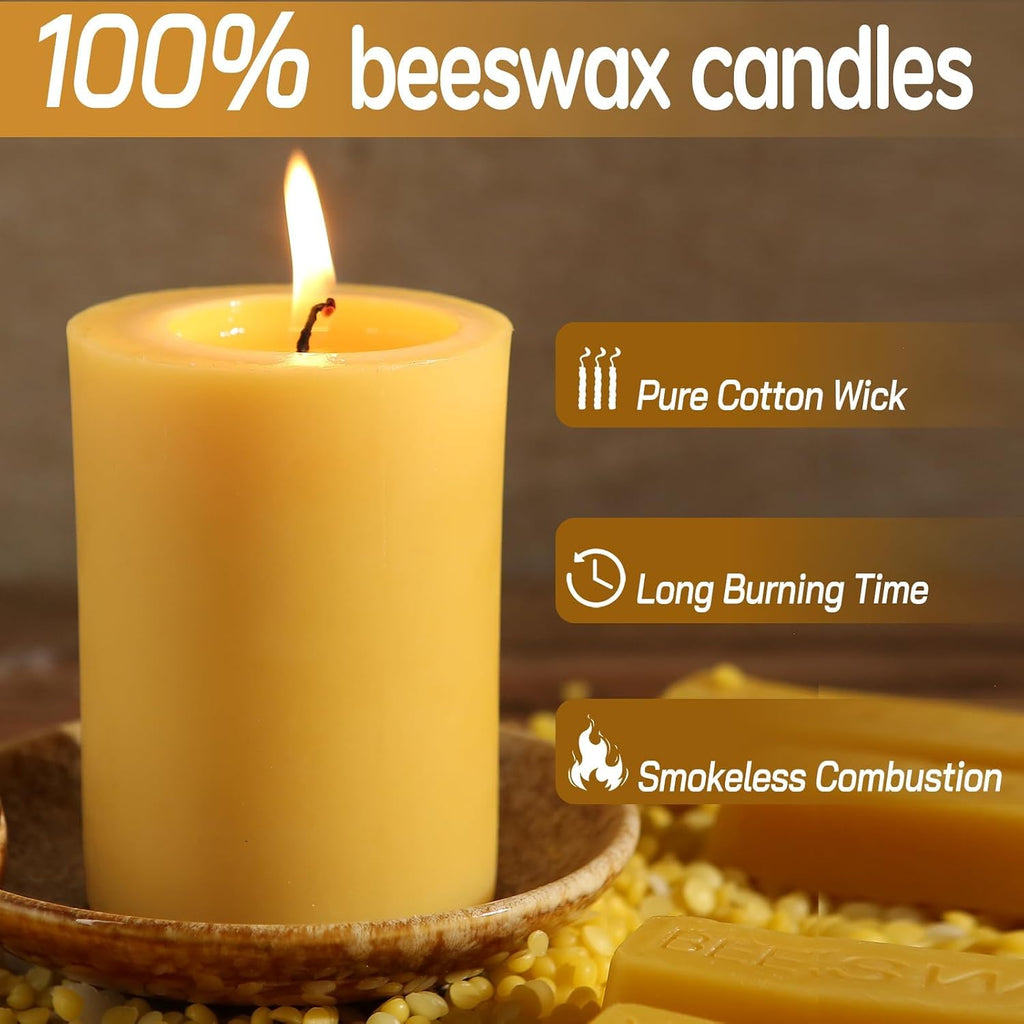 4 Pack Beeswax Pillar Candles, 2.8x4 inch Yellow Pillar Candle,53 Hours