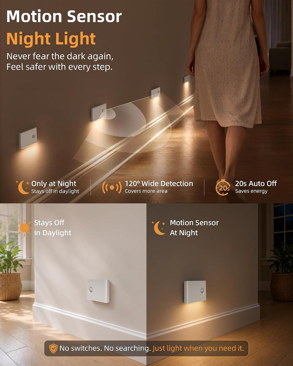 EZVALO 6-Pack Sync Motion Sensor Light Indoor, Rechargeable Night Lights