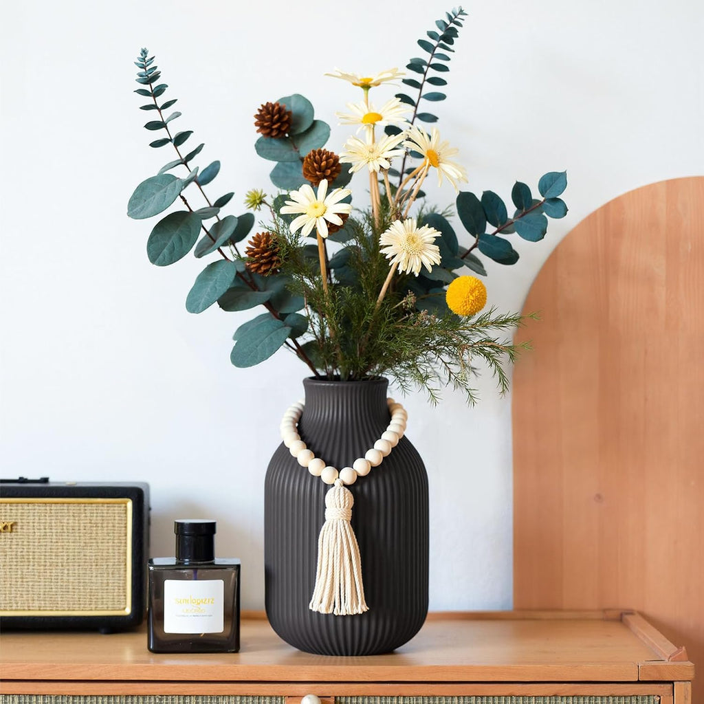 JOHOUSE Black Ceramic Vase, 7.9 Inch Flower Vase for Pampas Grass