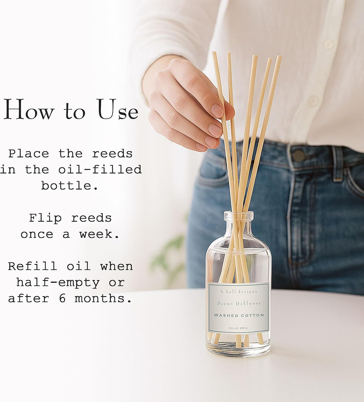 K. Hall Designs Washed Cotton Boxed Diffuser Kit, Refreshing Clean Scent