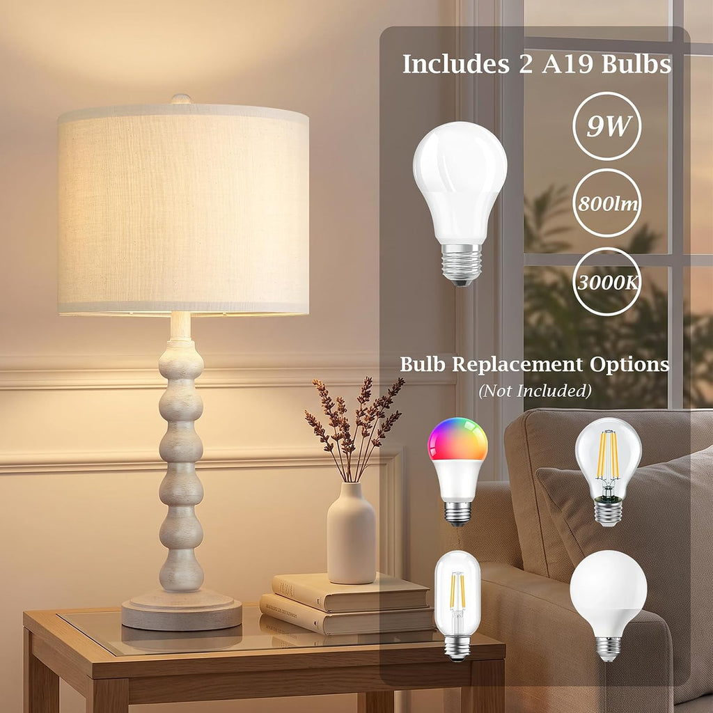Lovlast 27" Farmhouse Modern Off White Table Lamps for Living Room Bedroom
