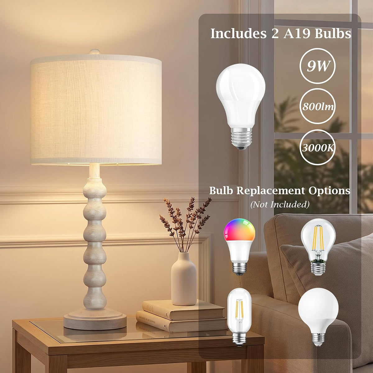 Lovlast 27" Farmhouse Modern Off White Table Lamps for Living Room Bedroom