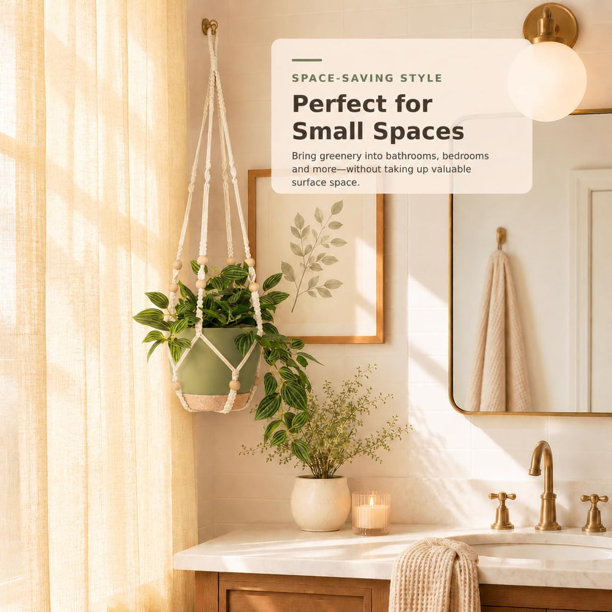 Bouqlife 3 Pack Hanging Planters for Indoor Plants Macrame Plant Hangers with Self Watering Flower Pots, 3 Different Size (Sage Green, Medium)