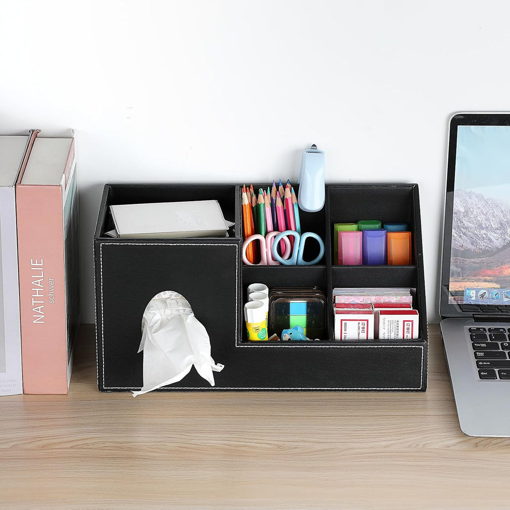 Sumnacon Tissue Box Cover, Square PU Tissue Box Holder with Storage Tray