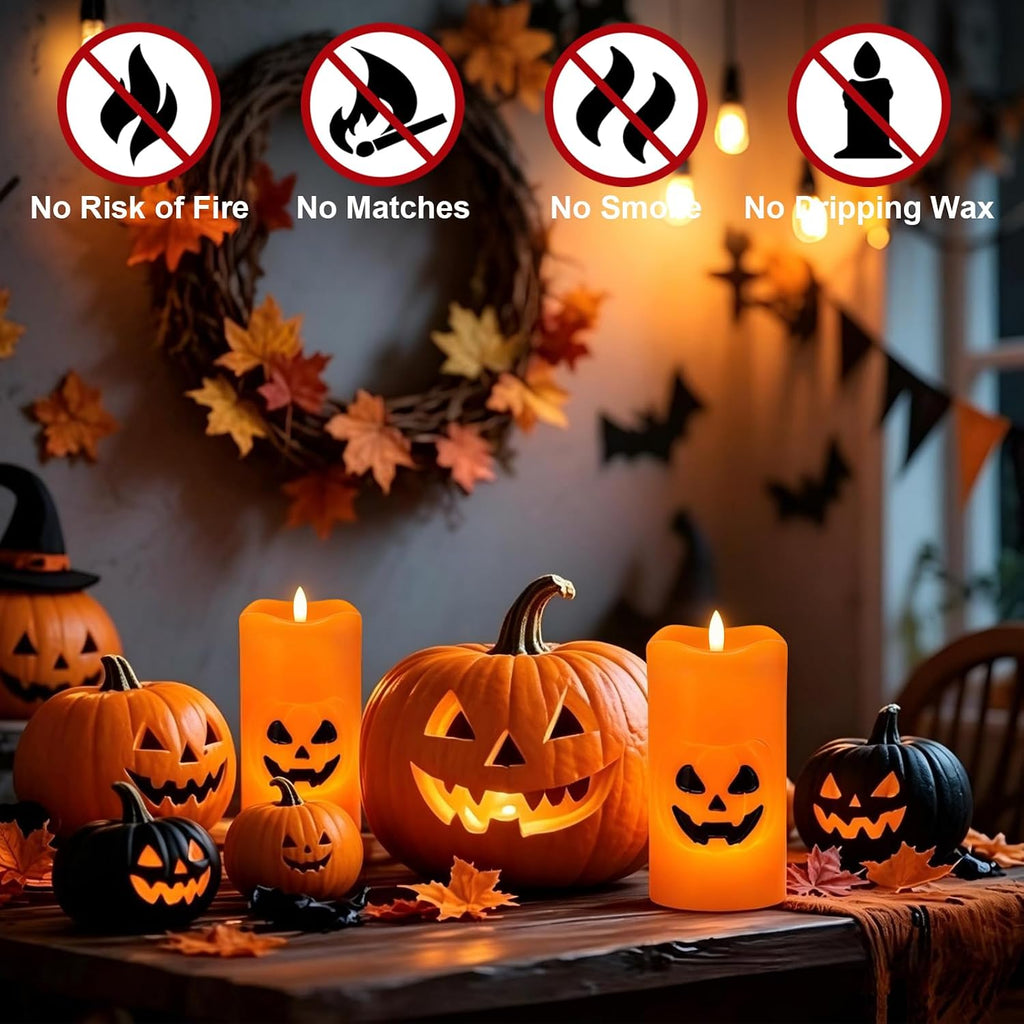 Eldnacele Halloween Pumpkin Flameless LED Pillar Candles with 6 Hour Timer