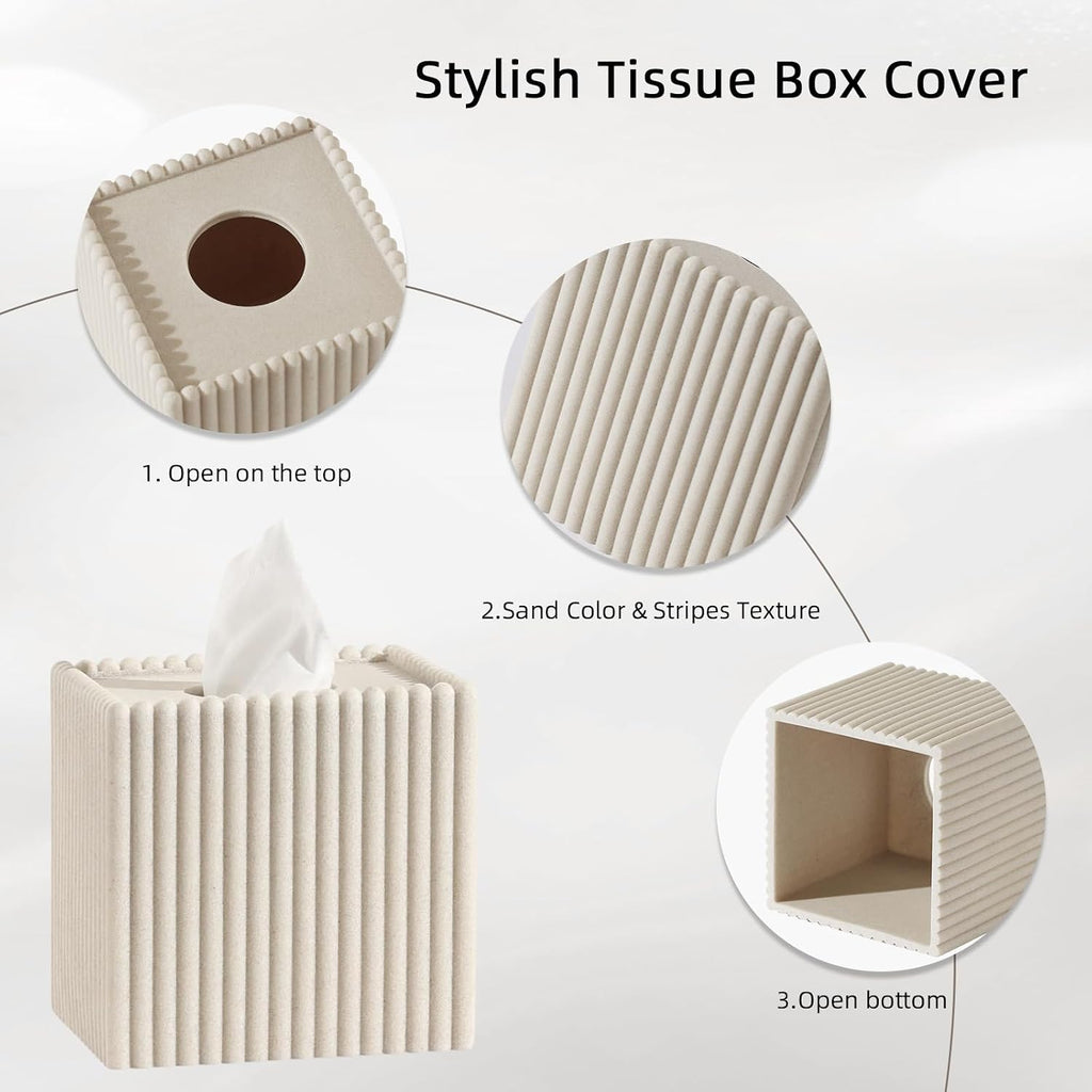 Tissue Box Cover Square,Facial Tissue Holder,Beige Stripes