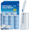 Disposable Toilet Brush Set with 60 Replacement Heads, Toilet Cleaning Replacement Pads, Starter Kit with Storage Case for Deep Cleaning and Hygienic Bathroom Maintenance