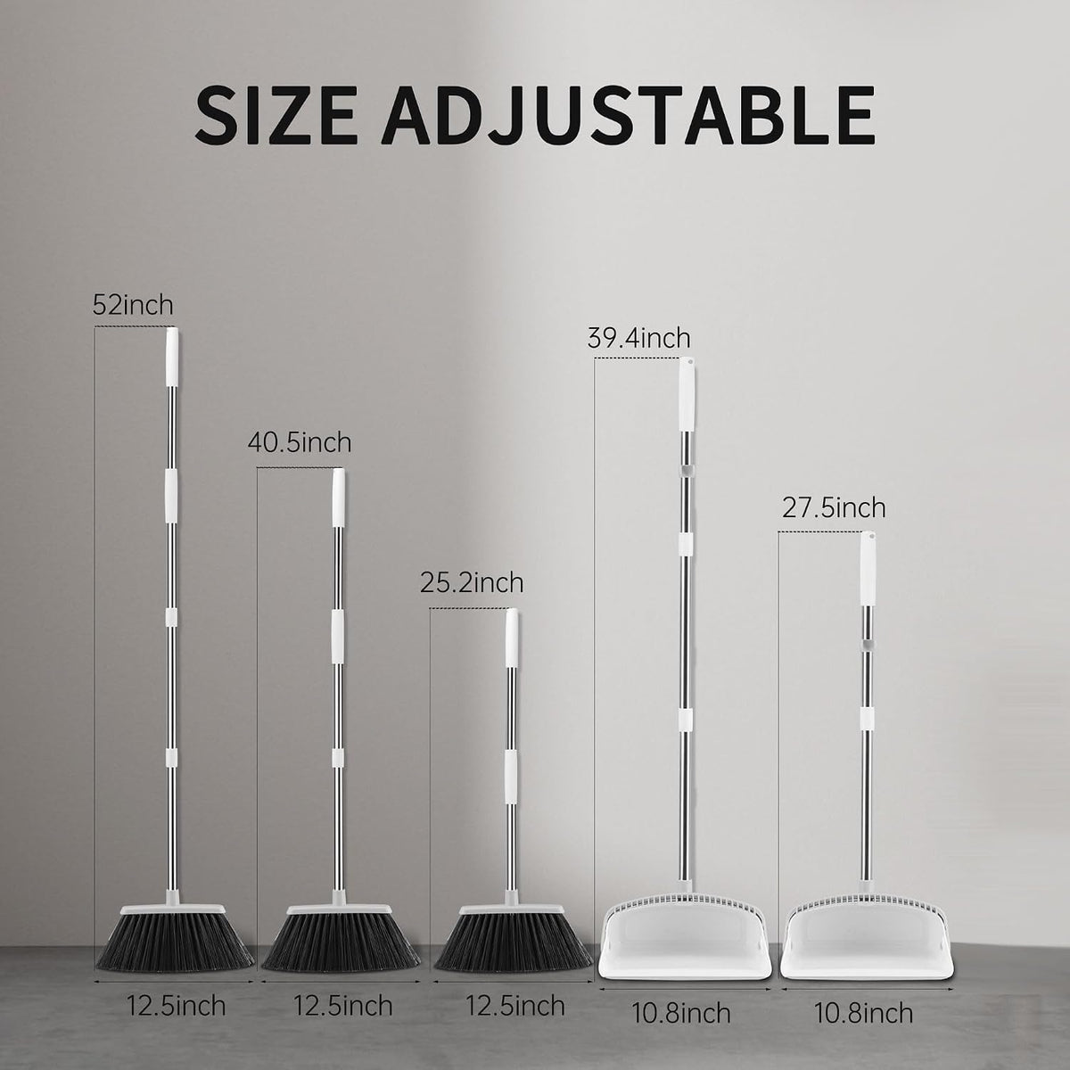 Broom with Dustpan Combo Set, Hand Broom and Dustpan Set for Sweeping Indoor Angle Broom for Home Office Kitchen Lobby Floor Pet Hair Indoor&Outdoor Cleaning (White&Gray)