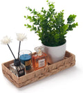 Woven Bathroom Vanity Tray for Storage Water Hyacinth Back of Toilet Basket Long Narrow Guest Towel Holder (Natural 10.2 x 4.9 x 1.8 inch)