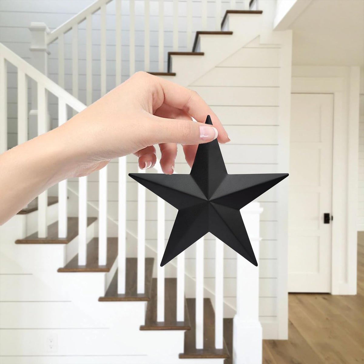 JoyEvy 6" 6pieces Black Metal Barn Star Wall Decor,Texas Stars Art,Metal Stars Rustic Vintage Western Country Farmhouse Home Decoration