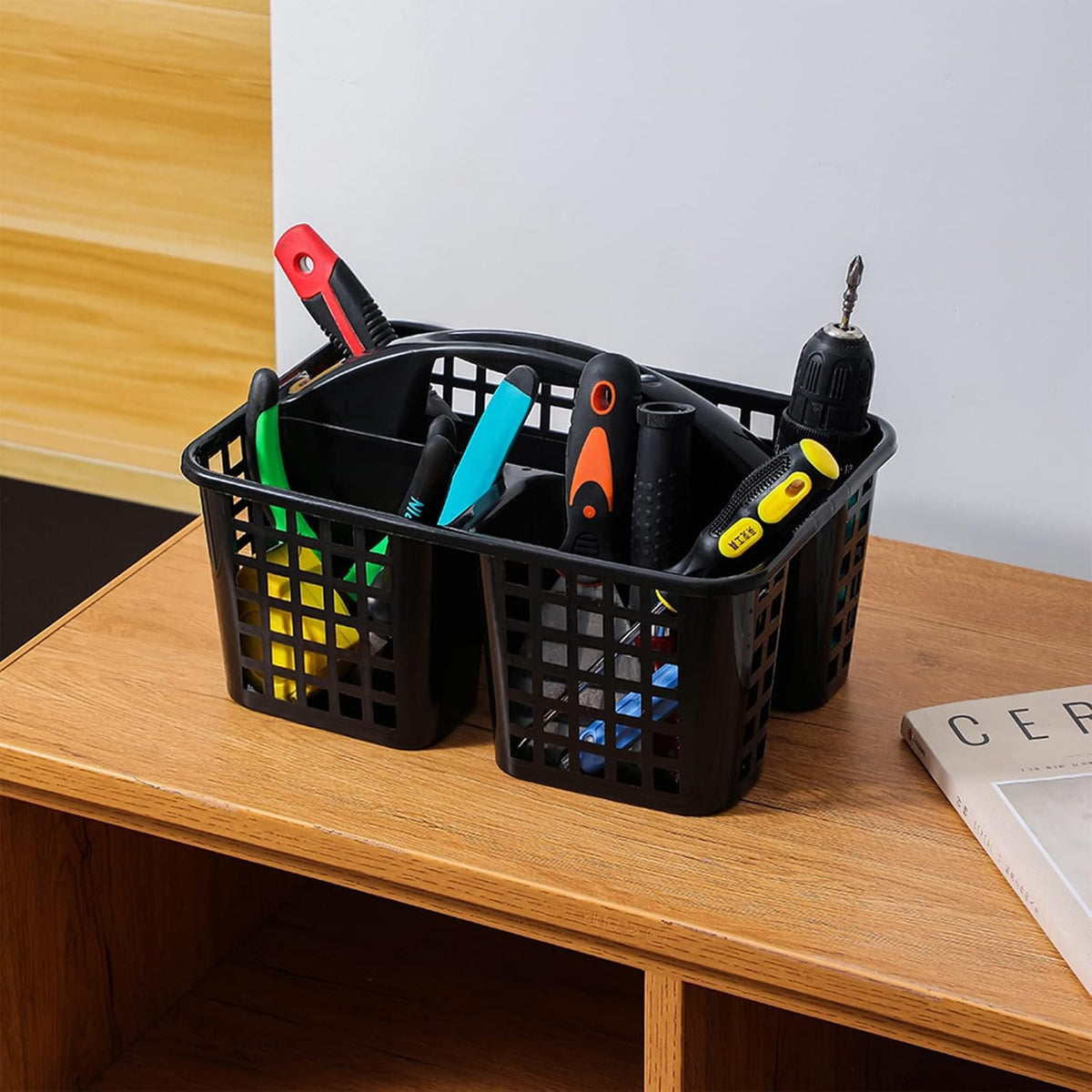Portable Shower Caddy Basket Plastic Storage Basket with Compartments Black