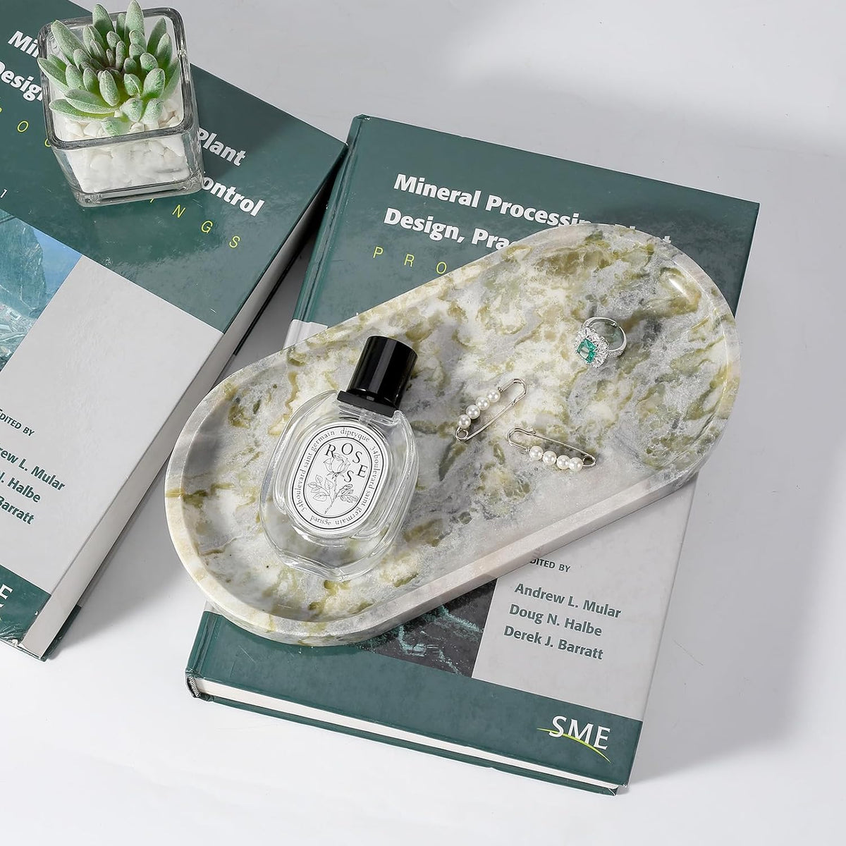 Koville Green Marble Vanity Tray for Bathroom Countertop