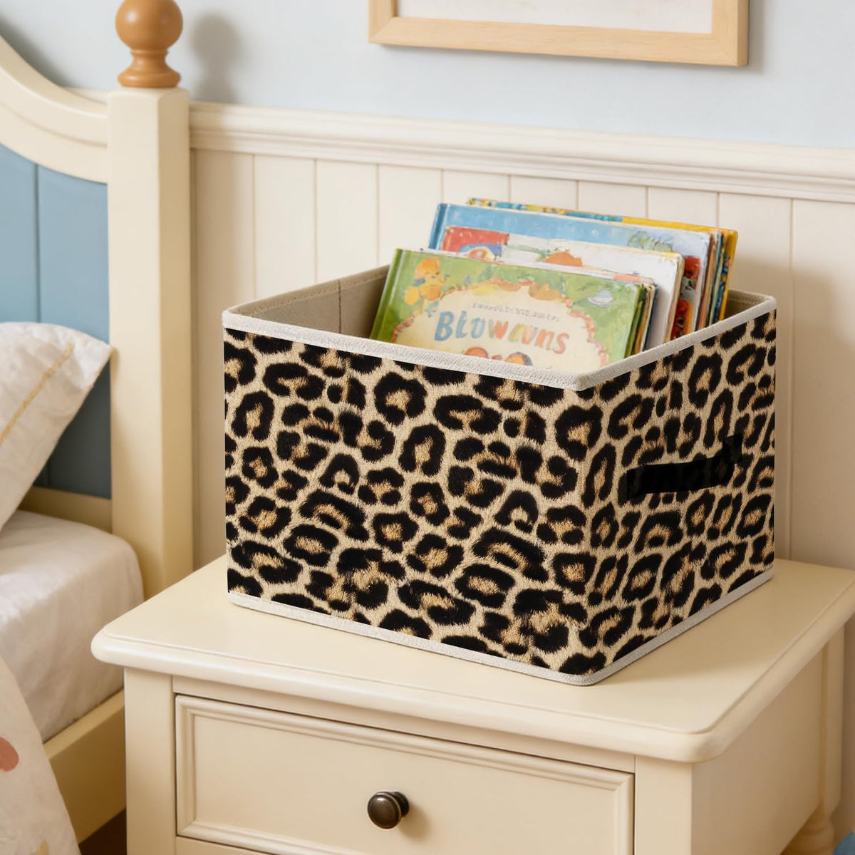Trendy Leopard Cheetah Print Storage Bins, Funky Girly Y2K Wild Animal Cheetah Print Foldable Closet Organizers Storage Basket Toybox for Girls Room Bedroom Bathroom Clothes Toys Books