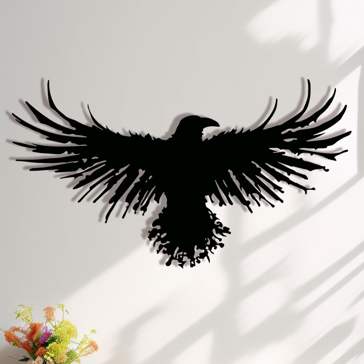 Metal Raven Wall Art, 3D Viking Crow Decor for Gothic Home, Black Outdoor