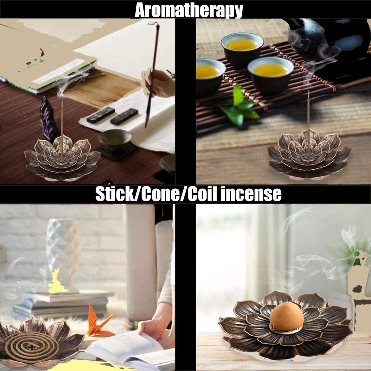 Lavender Incense Cones (60 Cones) Backflow Incense Cones Holder Natural Meditation Lavender Citronella Incense Cone Yoga Relaxing Home Decor Aromatherapy Fragrance Gift