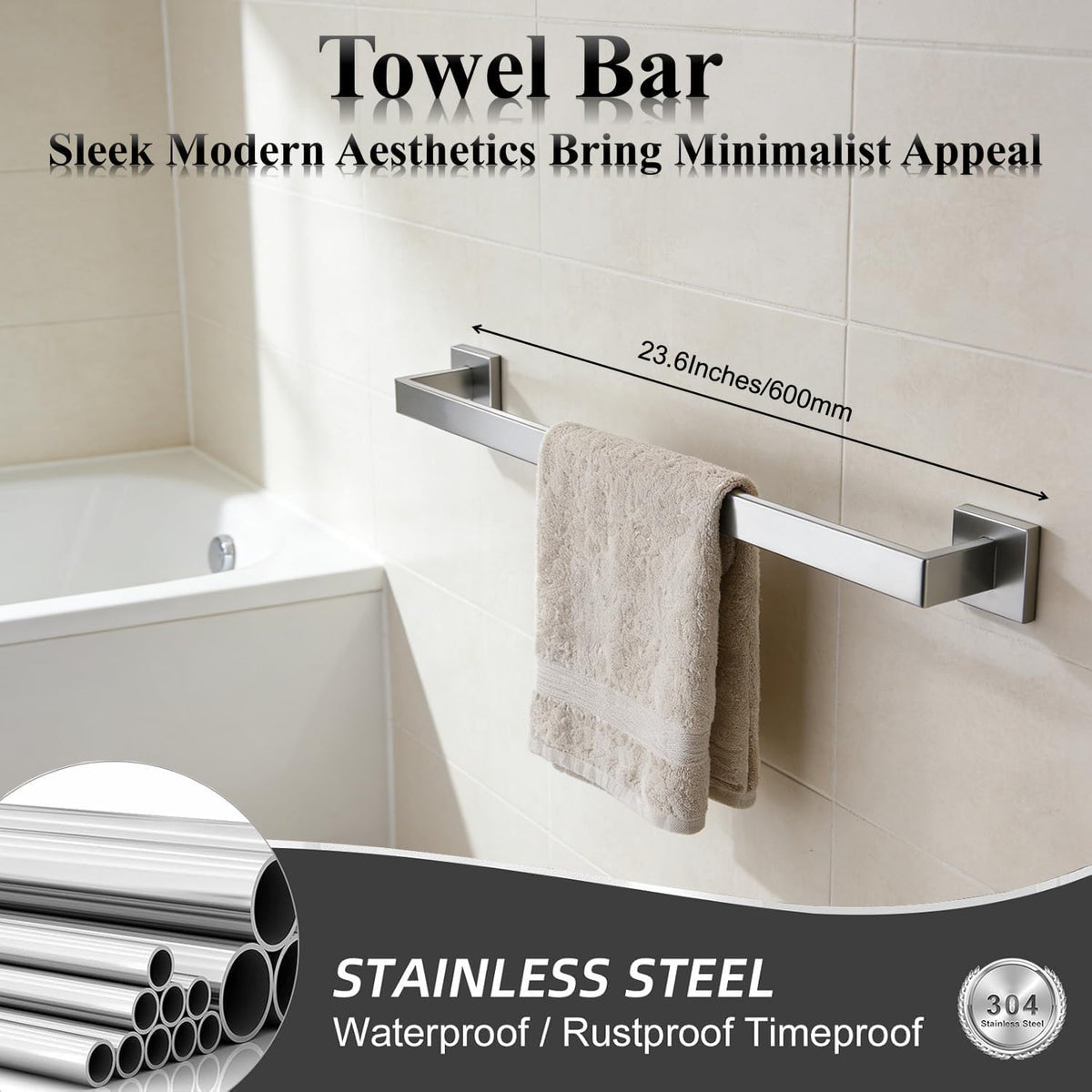 Bathroom Hardware Set Piece Brushed Nickel Bathroom Accessories Set SUS304 Towel Bar Set Includes 2 Towel Bar 24 Inch+2 Towel Holder+2 Toilet Paper Holder+4 Towel Hooks (10, Brushed Nickel)