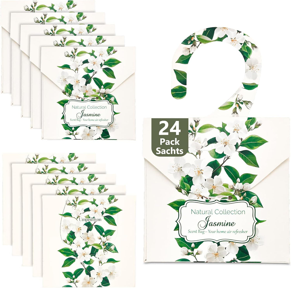 24 Pack Jasmine Sachets for Drawers and Closets, Natural Closet Freshener
