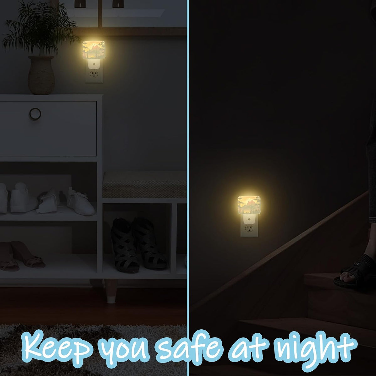 Night Light Vintage Mountain Landscape Plug-in Wall LED Night Lamp with Dusk-to-Dawn Smart Sensor Lamp for Adult Bedroom Living Room Hallway Kitchen