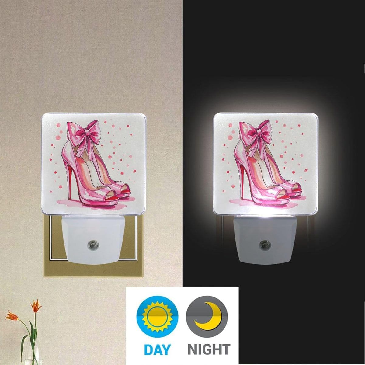 ALAZA High Heels Shoes Bow 2 Pack LED Night Light Dusk to Dawn Sensor Plug in Night Home Decor Desk Lamp for Adult