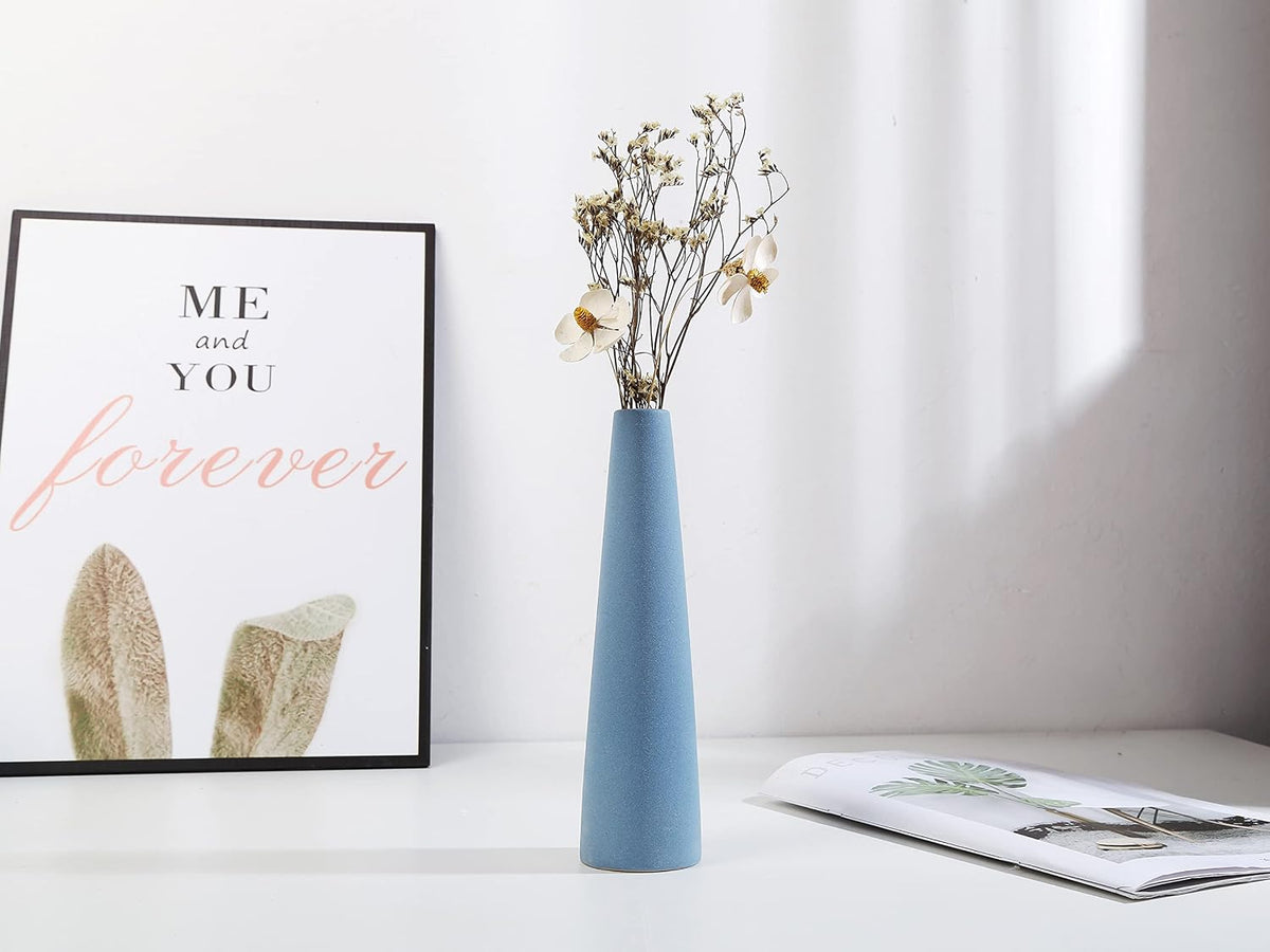 Ceramic Vase, Modern Home Decor Ceramic Vases, Frosted Porcelain vase, Grey Minimalist vases,Living Room Decoration，Ideal Shelf, Best Decoration. (Blue)