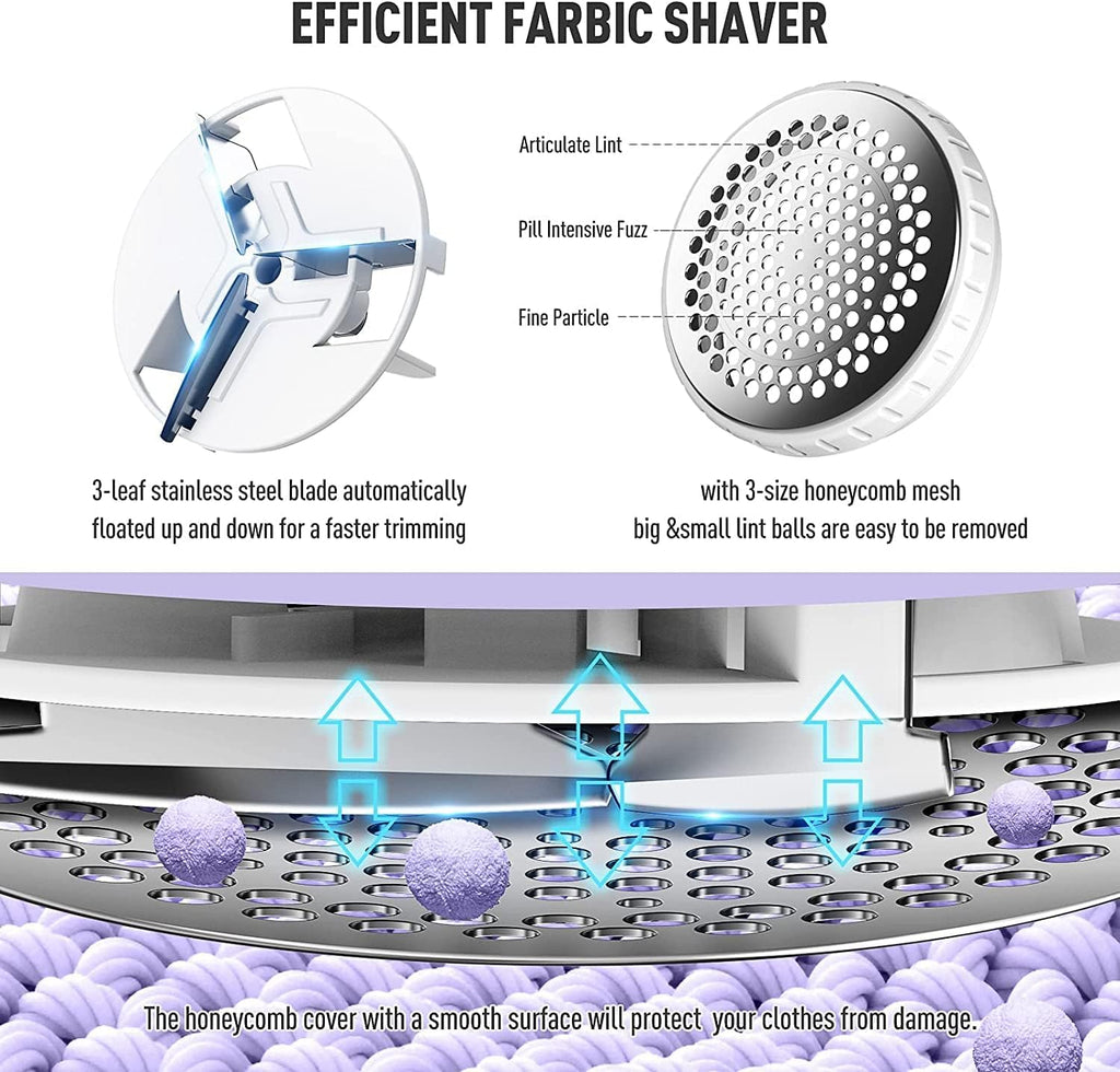 Ruidla Fabric Shaver Lint Shaver Defuzzer, Rechargeable Lint Remover