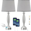 Bedroom Lamps for Nightstand, 3 Way Dimmable Silver Bedside Lamps with USB
